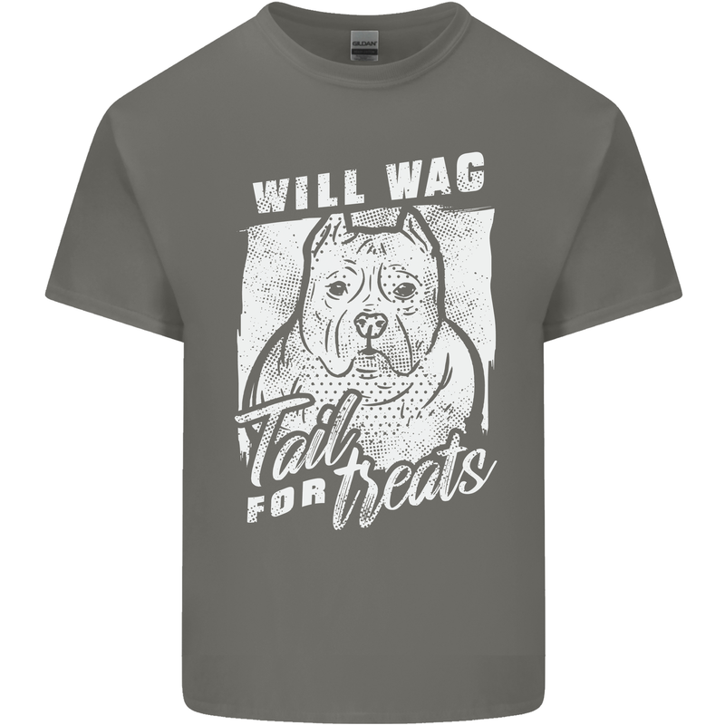 Staffordshire Terrier Wag For Treats Funny Mens Cotton T-Shirt Tee Top Charcoal