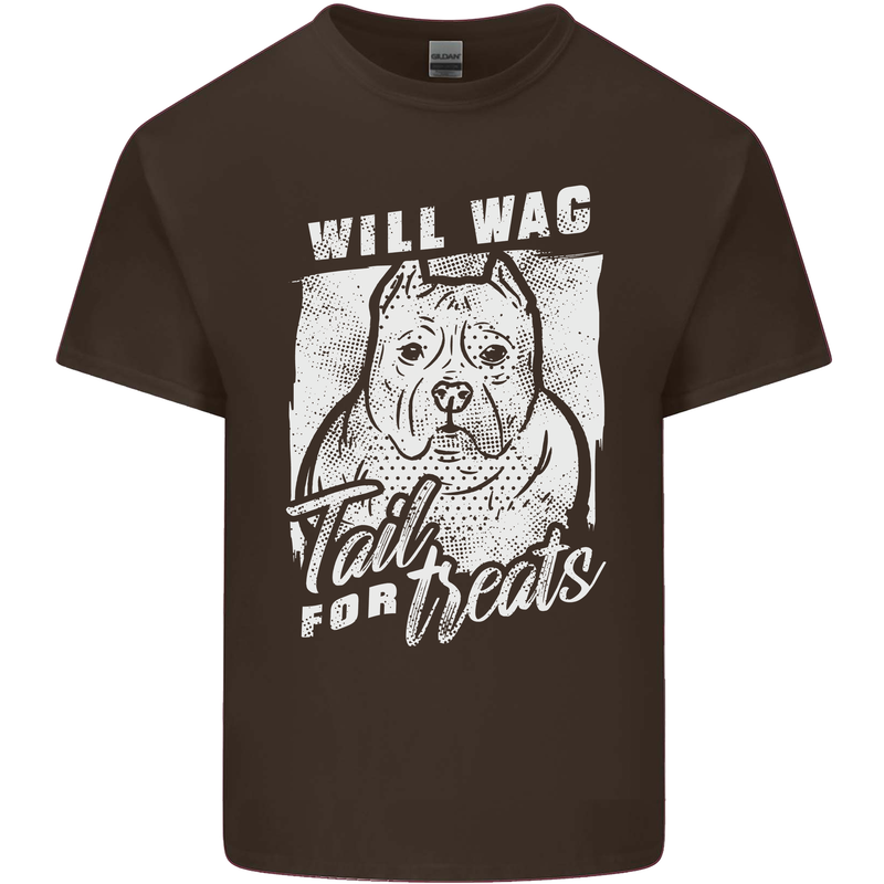 Staffordshire Terrier Wag For Treats Funny Mens Cotton T-Shirt Tee Top Dark Chocolate