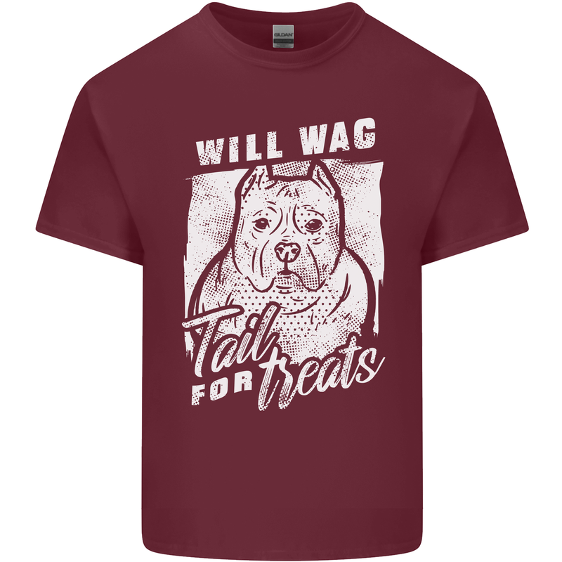 Staffordshire Terrier Wag For Treats Funny Mens Cotton T-Shirt Tee Top Maroon