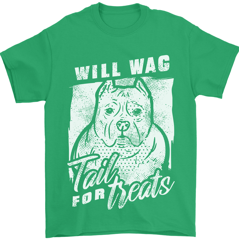 Staffordshire Terrier Wag For Treats Funny Mens T-Shirt Cotton Gildan Irish Green