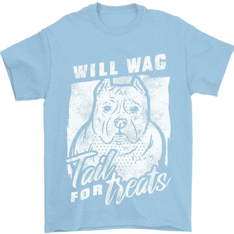 Staffordshire Terrier Wag For Treats Funny Mens T-Shirt Cotton Gildan Light Blue