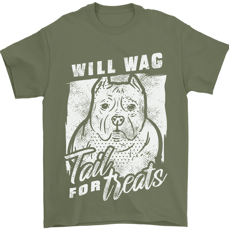 Staffordshire Terrier Wag For Treats Funny Mens T-Shirt Cotton Gildan Military Green