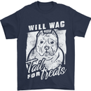 Staffordshire Terrier Wag For Treats Funny Mens T-Shirt Cotton Gildan Navy Blue