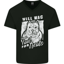 Staffordshire Terrier Wag For Treats Funny Mens V-Neck Cotton T-Shirt Black