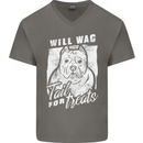 Staffordshire Terrier Wag For Treats Funny Mens V-Neck Cotton T-Shirt Charcoal