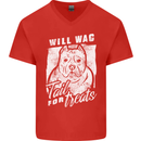 Staffordshire Terrier Wag For Treats Funny Mens V-Neck Cotton T-Shirt Red