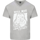 Staffordshire Terrier Wag For Treats Funny Mens V-Neck Cotton T-Shirt Sports Grey
