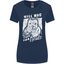Staffordshire Terrier Wag For Treats Funny Womens Wider Cut T-Shirt Navy Blue