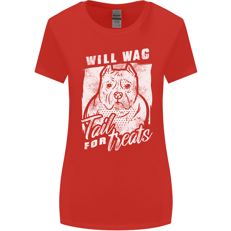 Staffordshire Terrier Wag For Treats Funny Womens Wider Cut T-Shirt Red