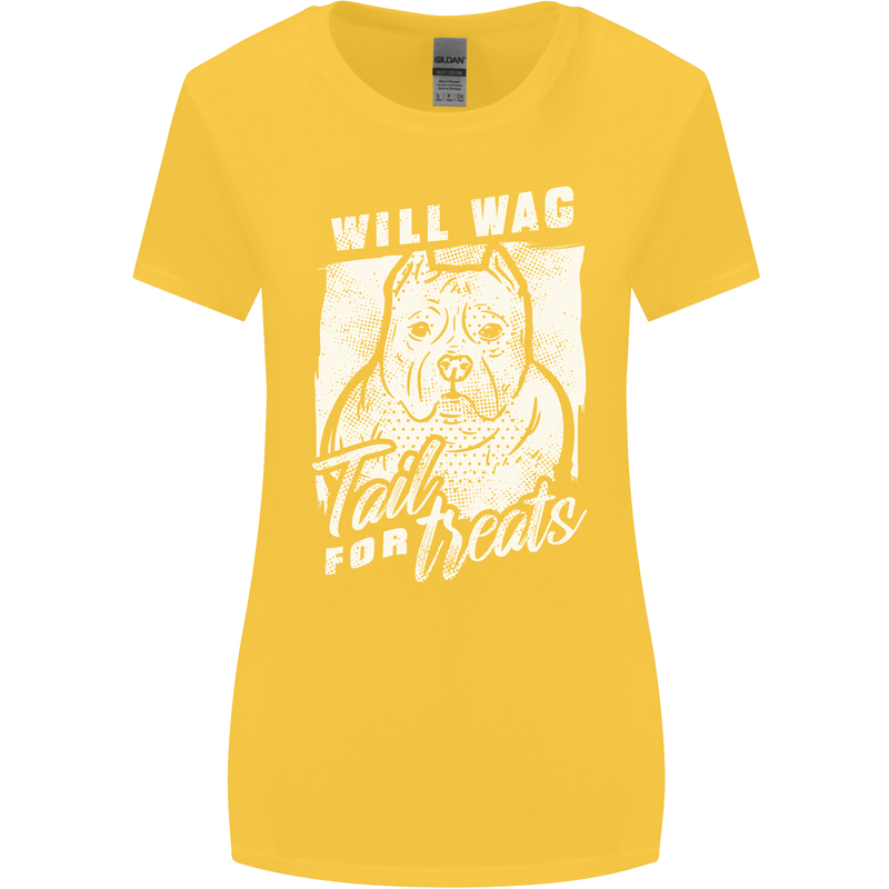 Staffordshire Terrier Wag For Treats Funny Womens Wider Cut T-Shirt Yellow