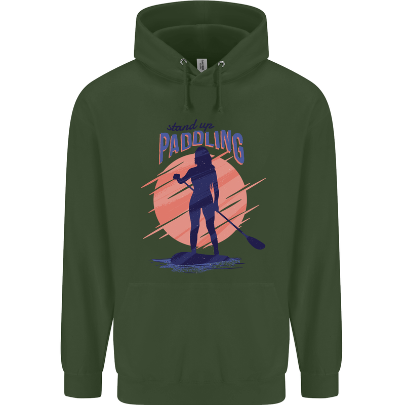 Stand Up Paddling Paddleboarding Mens 80% Cotton Hoodie Forest Green