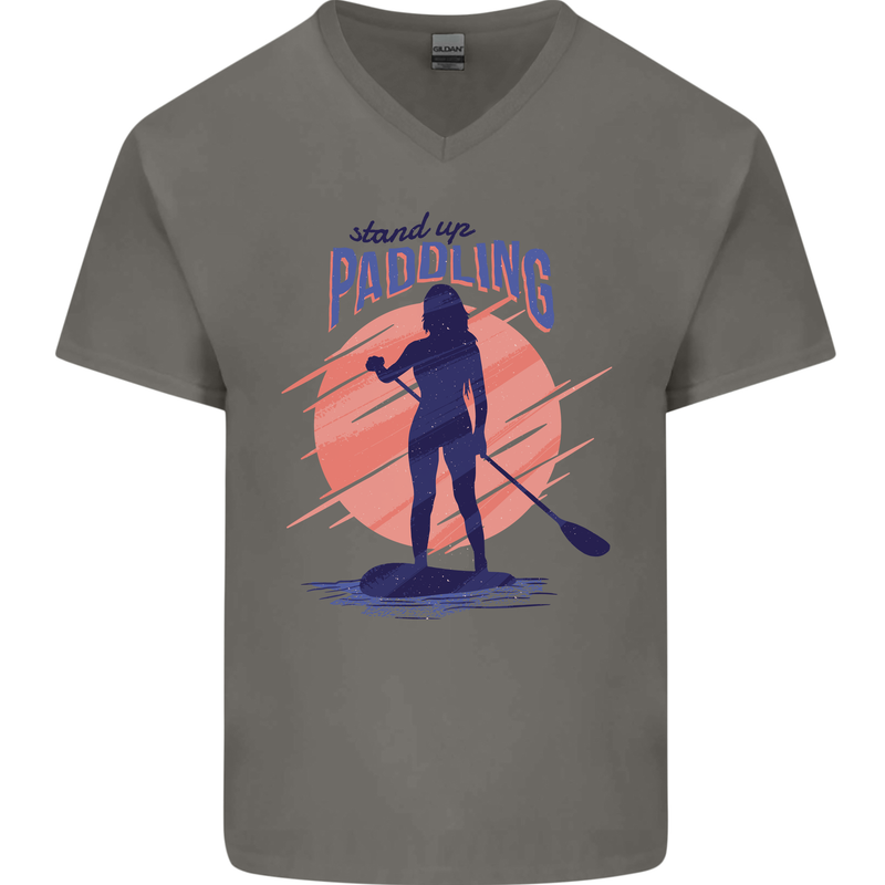 Stand Up Paddling Paddleboarding Mens V-Neck Cotton T-Shirt Charcoal