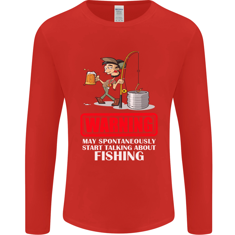 Start Talking About Fishing Funny Fisherman Mens Long Sleeve T-Shirt Red