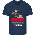 Start Talking About Fishing Funny Fisherman Mens V-Neck Cotton T-Shirt Navy Blue