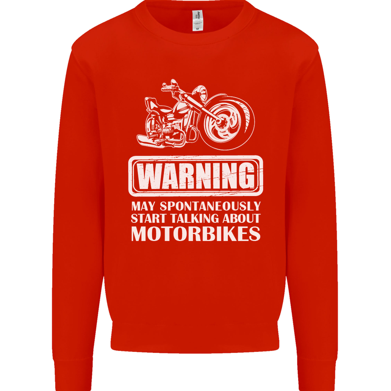 Start Talking About Motorbikes Funny Biker Kids Sweatshirt Jumper Bright Red