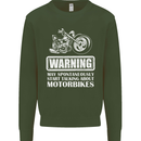 Start Talking About Motorbikes Funny Biker Kids Sweatshirt Jumper Forest Green