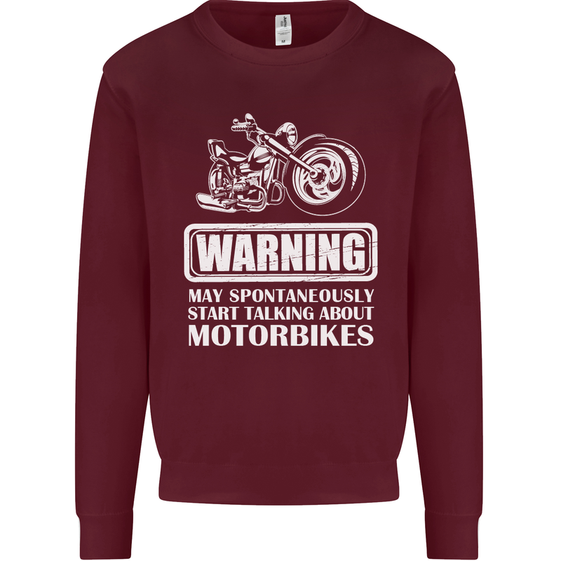 Start Talking About Motorbikes Funny Biker Kids Sweatshirt Jumper Maroon