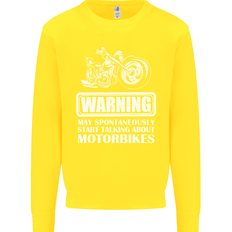 Start Talking About Motorbikes Funny Biker Kids Sweatshirt Jumper Yellow