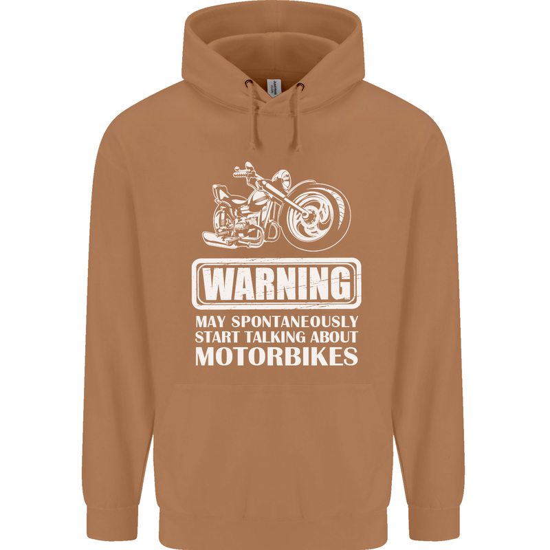 Start Talking About Motorbikes Funny Biker Mens 80% Cotton Hoodie Caramel Latte