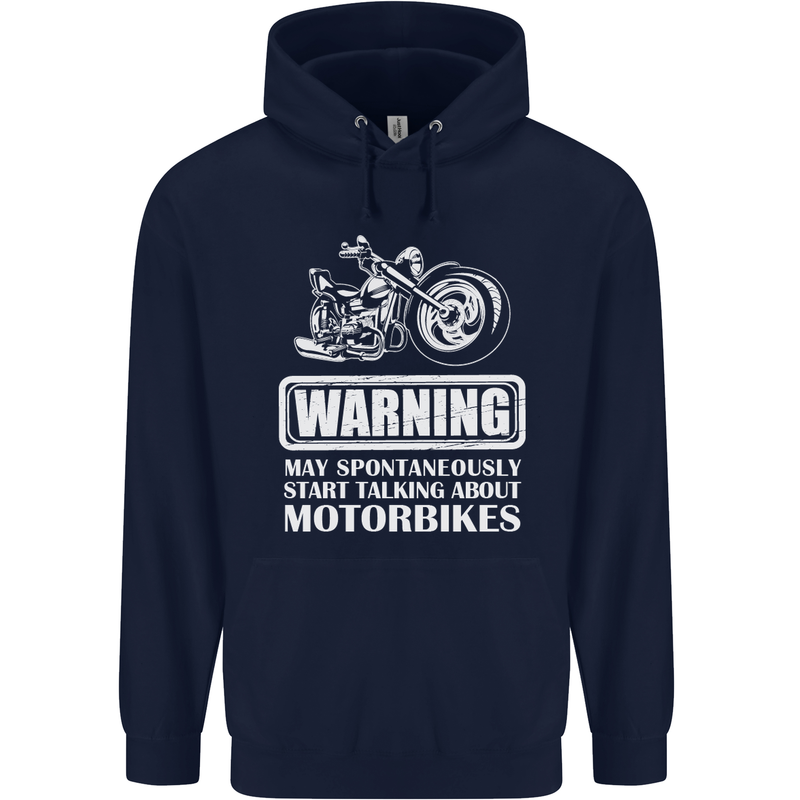Start Talking About Motorbikes Funny Biker Mens 80% Cotton Hoodie Navy Blue