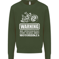 Start Talking About Motorbikes Funny Biker Mens Sweatshirt Jumper Forest Green