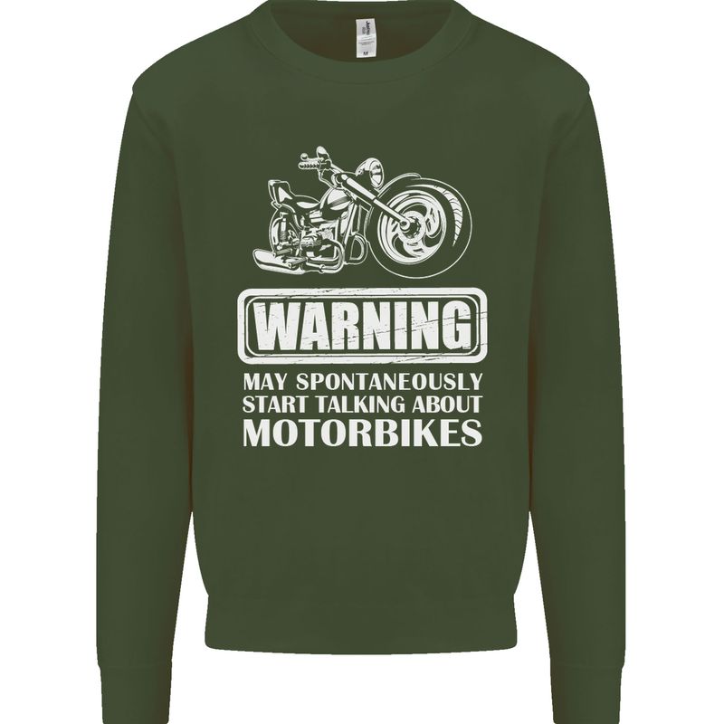 Start Talking About Motorbikes Funny Biker Mens Sweatshirt Jumper Forest Green