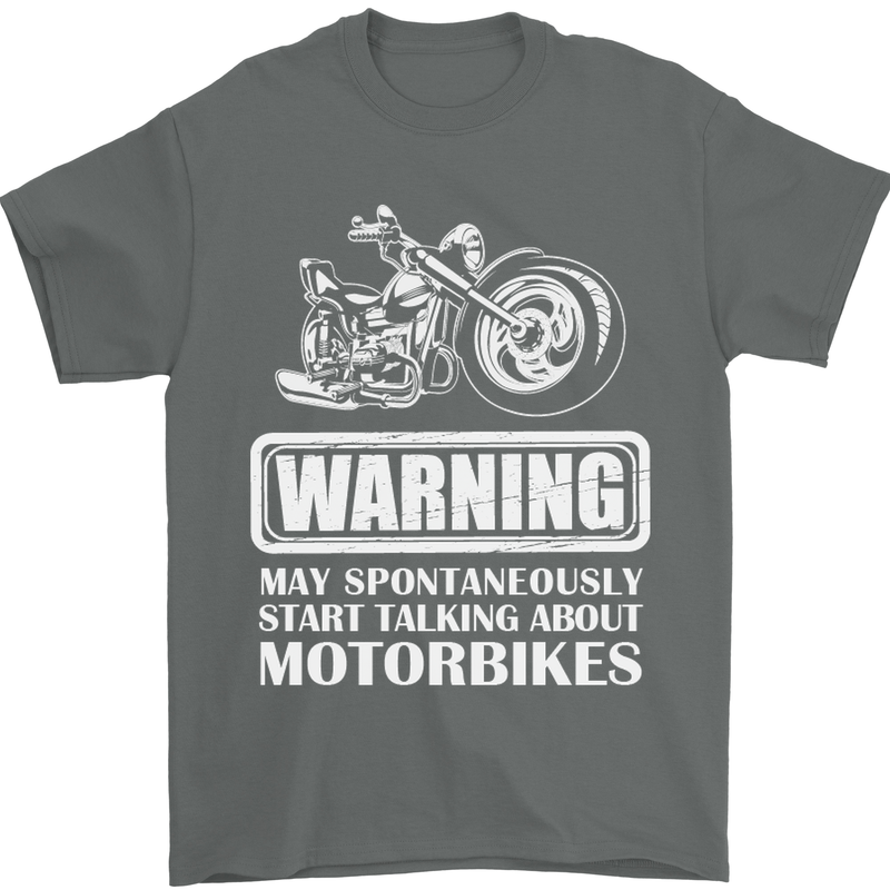 Start Talking About Motorbikes Funny Biker Mens T-Shirt Cotton Gildan Charcoal