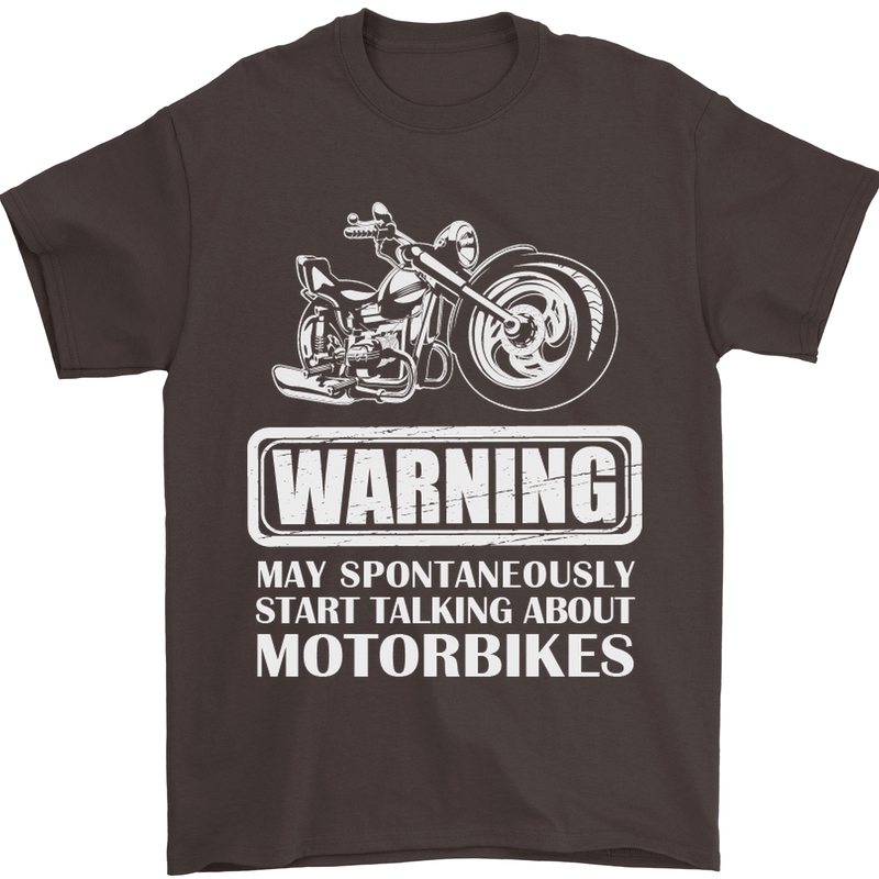Start Talking About Motorbikes Funny Biker Mens T-Shirt Cotton Gildan Dark Chocolate