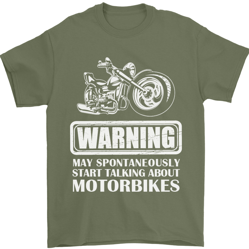 Start Talking About Motorbikes Funny Biker Mens T-Shirt Cotton Gildan Military Green
