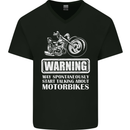 Start Talking About Motorbikes Funny Biker Mens V-Neck Cotton T-Shirt Black