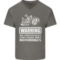 Start Talking About Motorbikes Funny Biker Mens V-Neck Cotton T-Shirt Charcoal