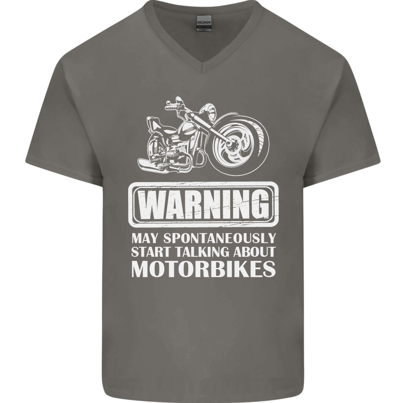 Start Talking About Motorbikes Funny Biker Mens V-Neck Cotton T-Shirt Charcoal