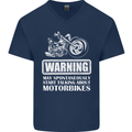 Start Talking About Motorbikes Funny Biker Mens V-Neck Cotton T-Shirt Navy Blue