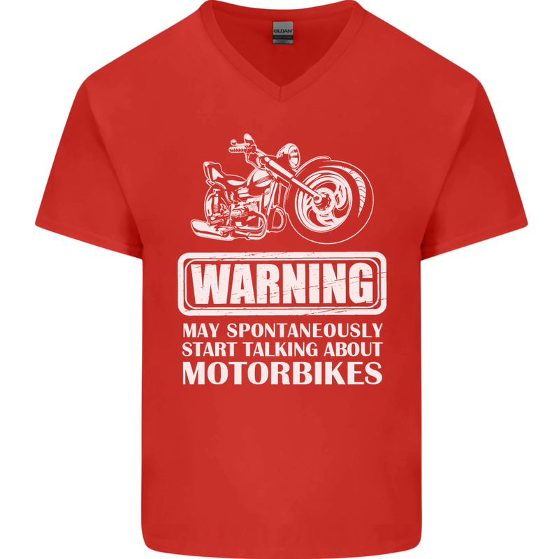 Start Talking About Motorbikes Funny Biker Mens V-Neck Cotton T-Shirt Red