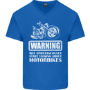 Start Talking About Motorbikes Funny Biker Mens V-Neck Cotton T-Shirt Royal Blue