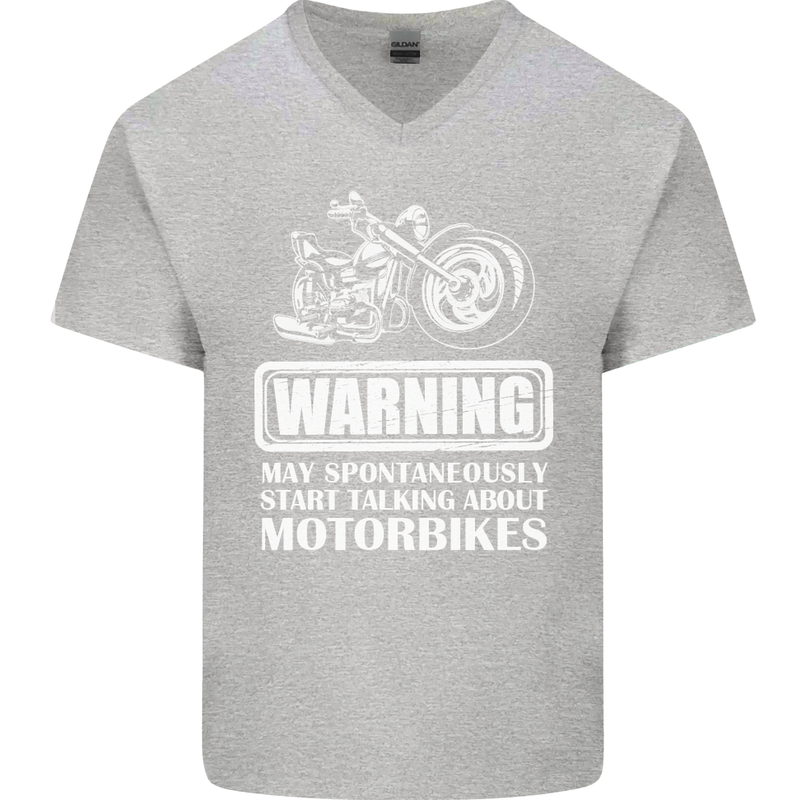 Start Talking About Motorbikes Funny Biker Mens V-Neck Cotton T-Shirt Sports Grey