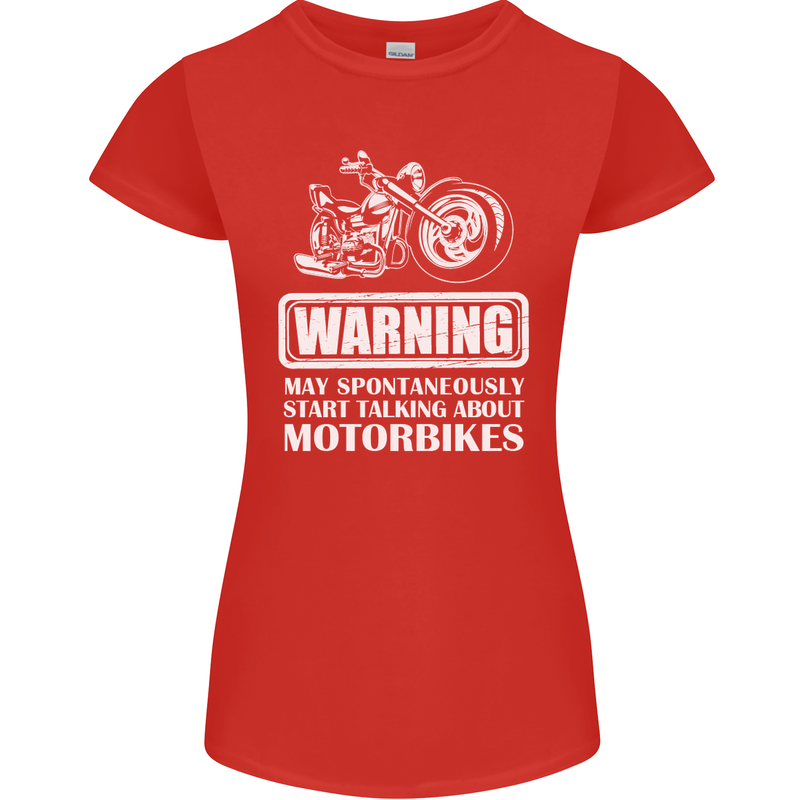 Start Talking About Motorbikes Funny Biker Womens Petite Cut T-Shirt Red