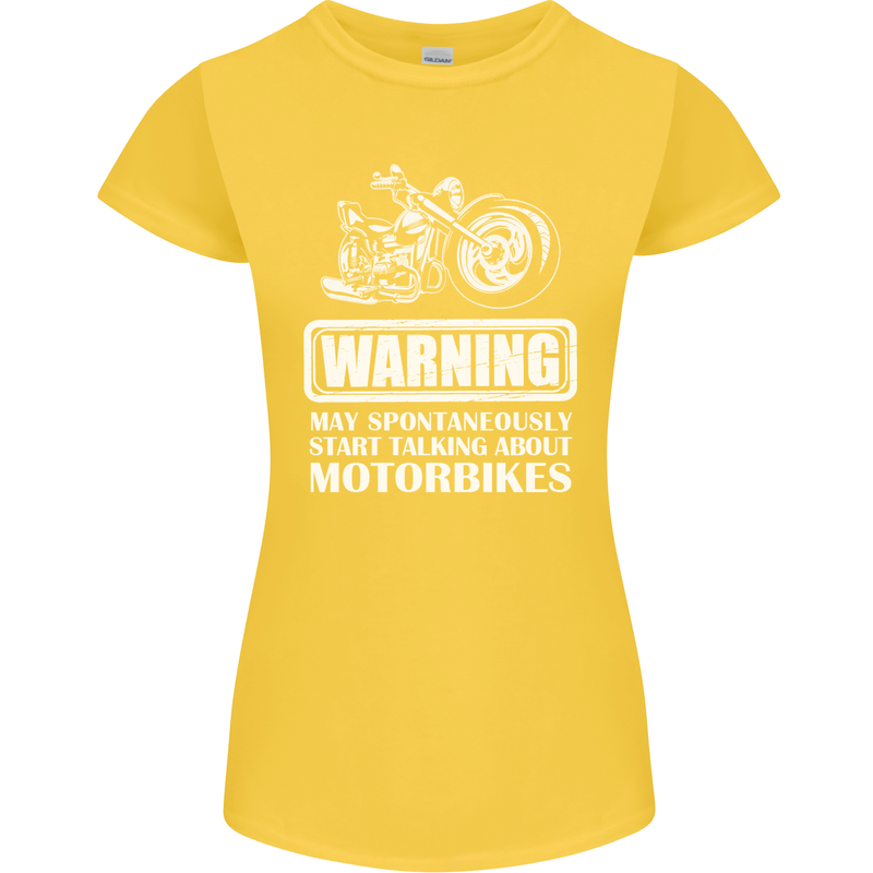 Start Talking About Motorbikes Funny Biker Womens Petite Cut T-Shirt Yellow