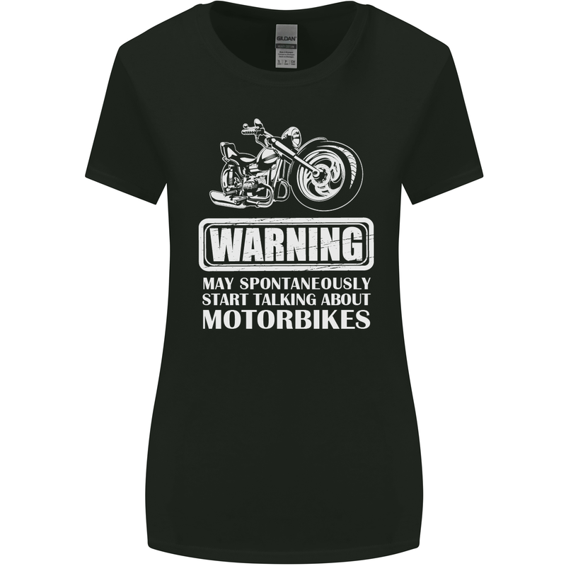 Start Talking About Motorbikes Funny Biker Womens Wider Cut T-Shirt Black