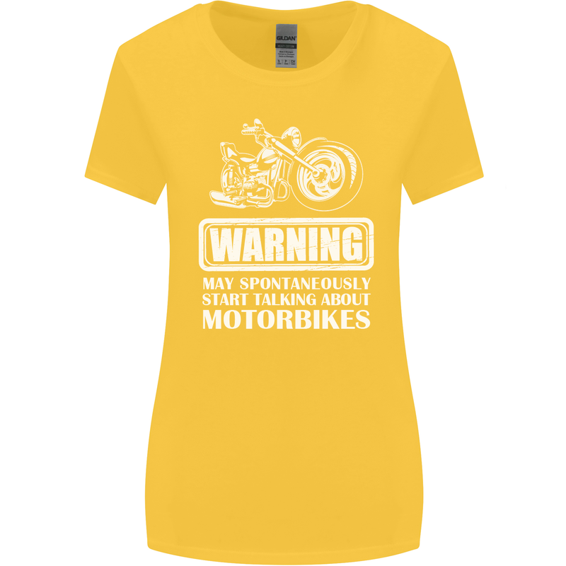 Start Talking About Motorbikes Funny Biker Womens Wider Cut T-Shirt Yellow