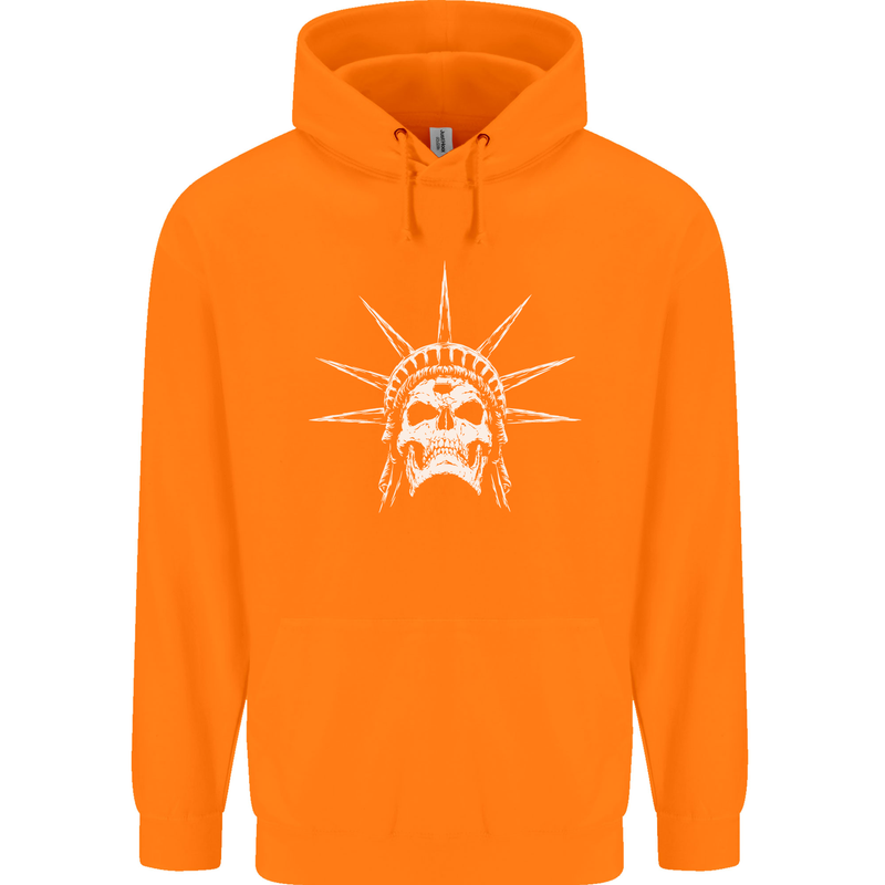 Statue of Liberty Skull USA Gothic Biker Childrens Kids Hoodie Orange