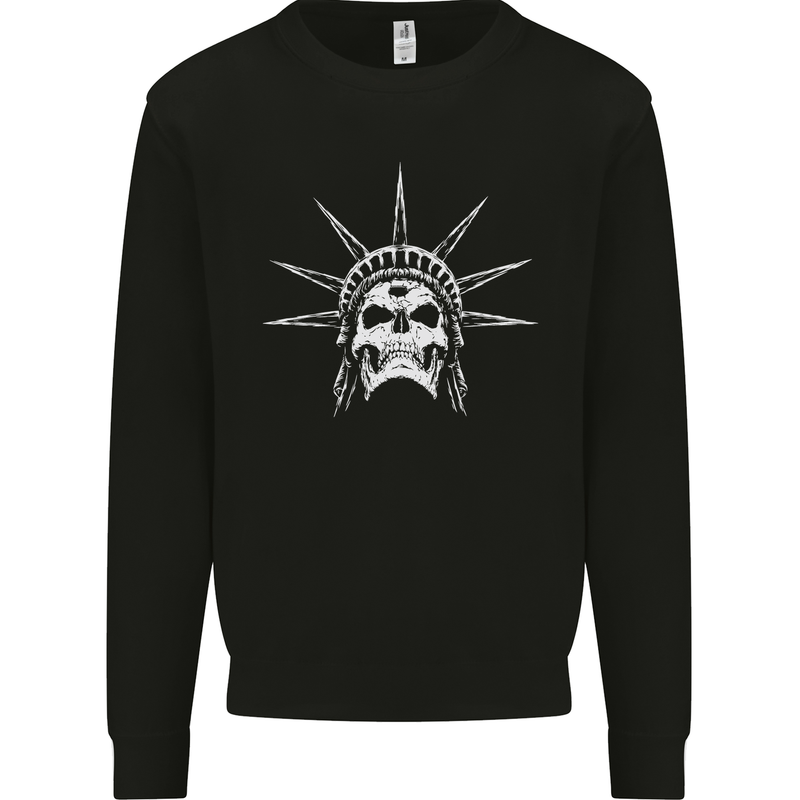 Statue of Liberty Skull USA Gothic Biker Kids Sweatshirt Jumper Black