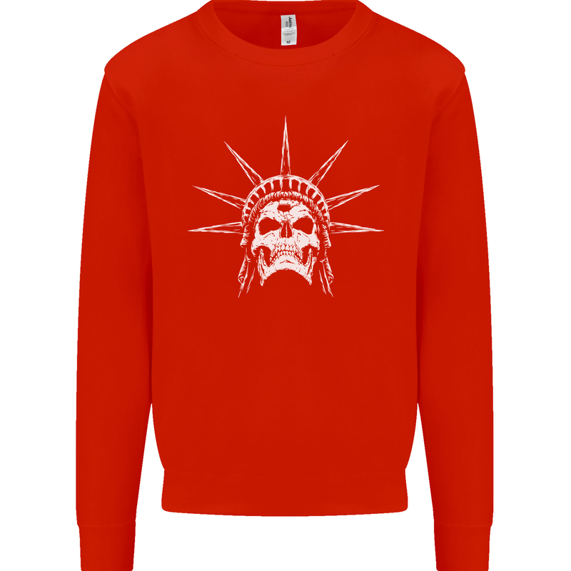 Statue of Liberty Skull USA Gothic Biker Kids Sweatshirt Jumper Bright Red