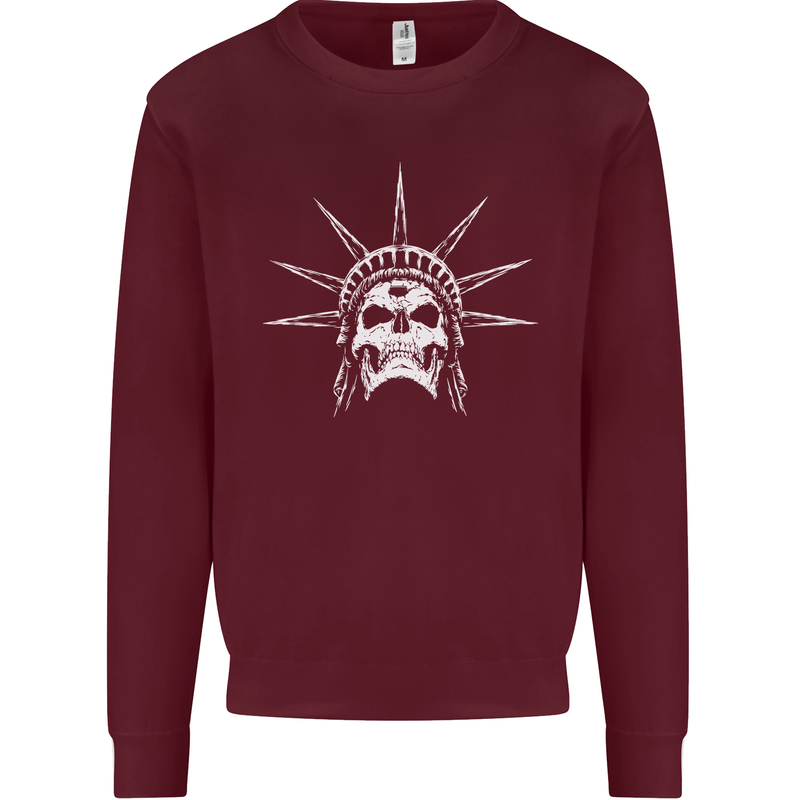 Statue of Liberty Skull USA Gothic Biker Kids Sweatshirt Jumper Maroon