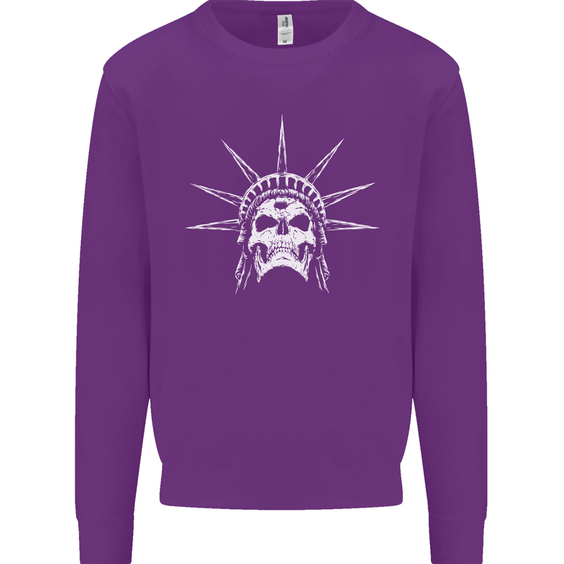Statue of Liberty Skull USA Gothic Biker Kids Sweatshirt Jumper Purple