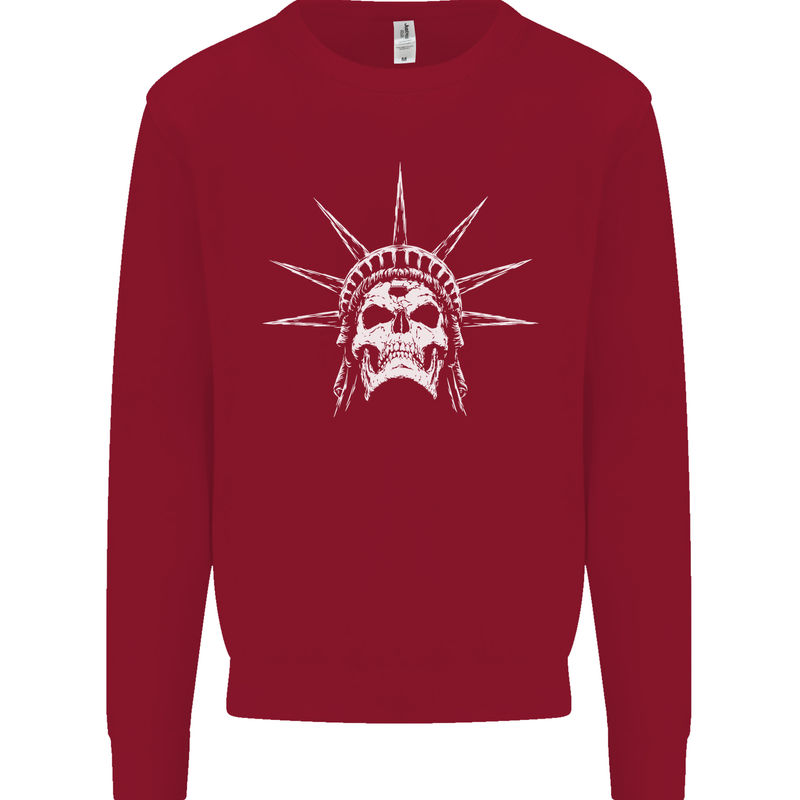 Statue of Liberty Skull USA Gothic Biker Kids Sweatshirt Jumper Red