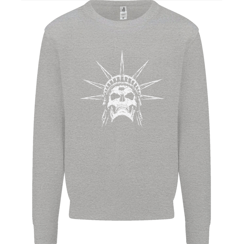 Statue of Liberty Skull USA Gothic Biker Kids Sweatshirt Jumper Sports Grey