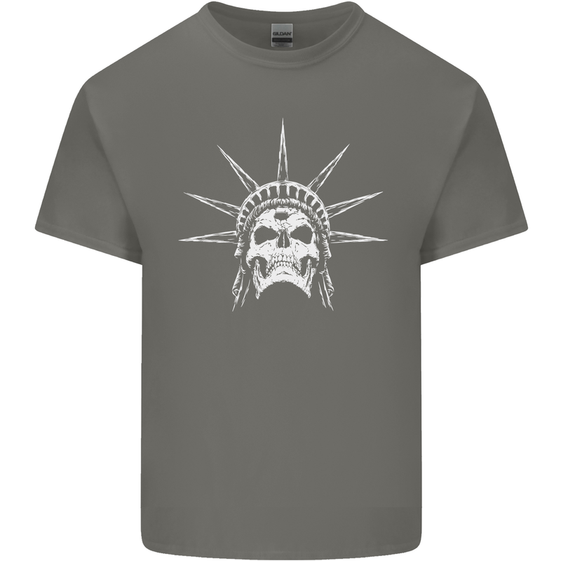 Statue of Liberty Skull USA Gothic Biker Kids T-Shirt Childrens Charcoal