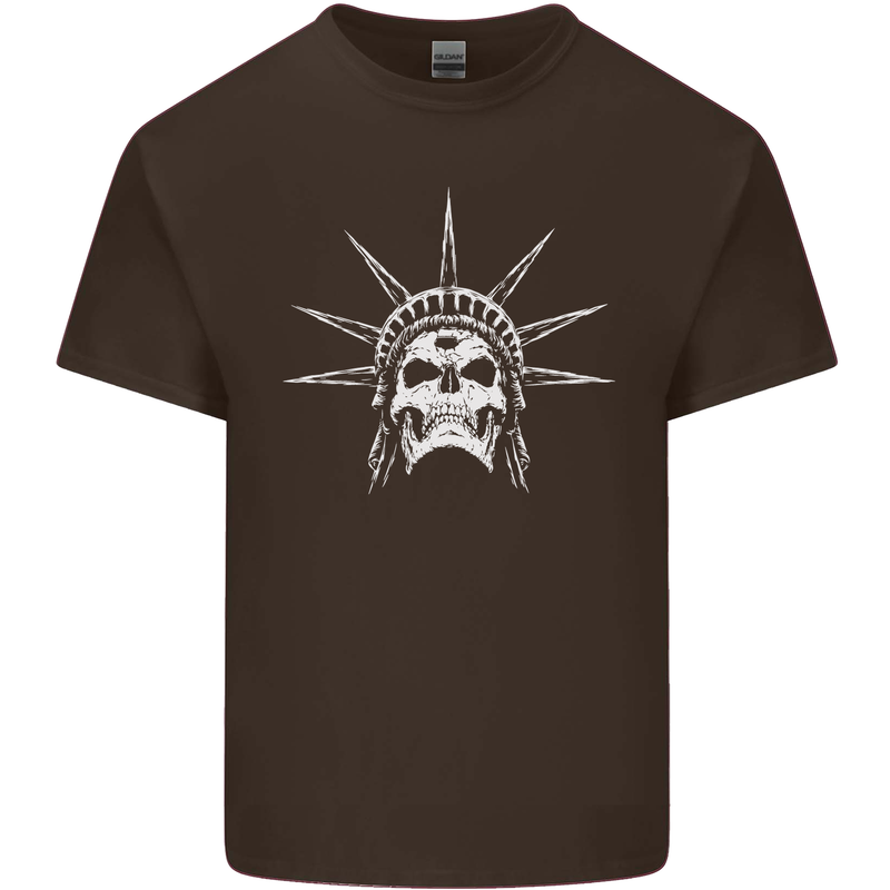 Statue of Liberty Skull USA Gothic Biker Kids T-Shirt Childrens Chocolate