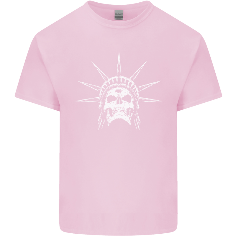Statue of Liberty Skull USA Gothic Biker Kids T-Shirt Childrens Light Pink